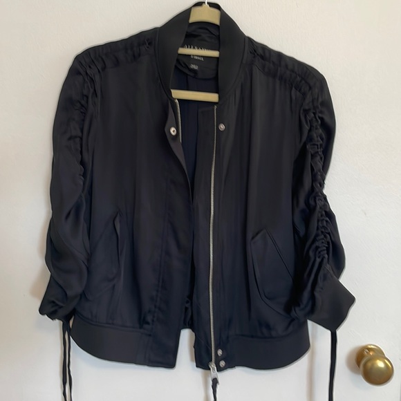 All Saints Ellis Satin Bomber Jacket, Midnight Blue XS. - Picture 3 of 10